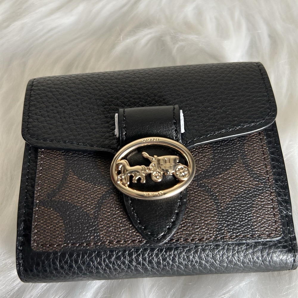Coach Georgie Small Wallet Brown Black Signature Leather 7250 NEW - Picture 6 of 7